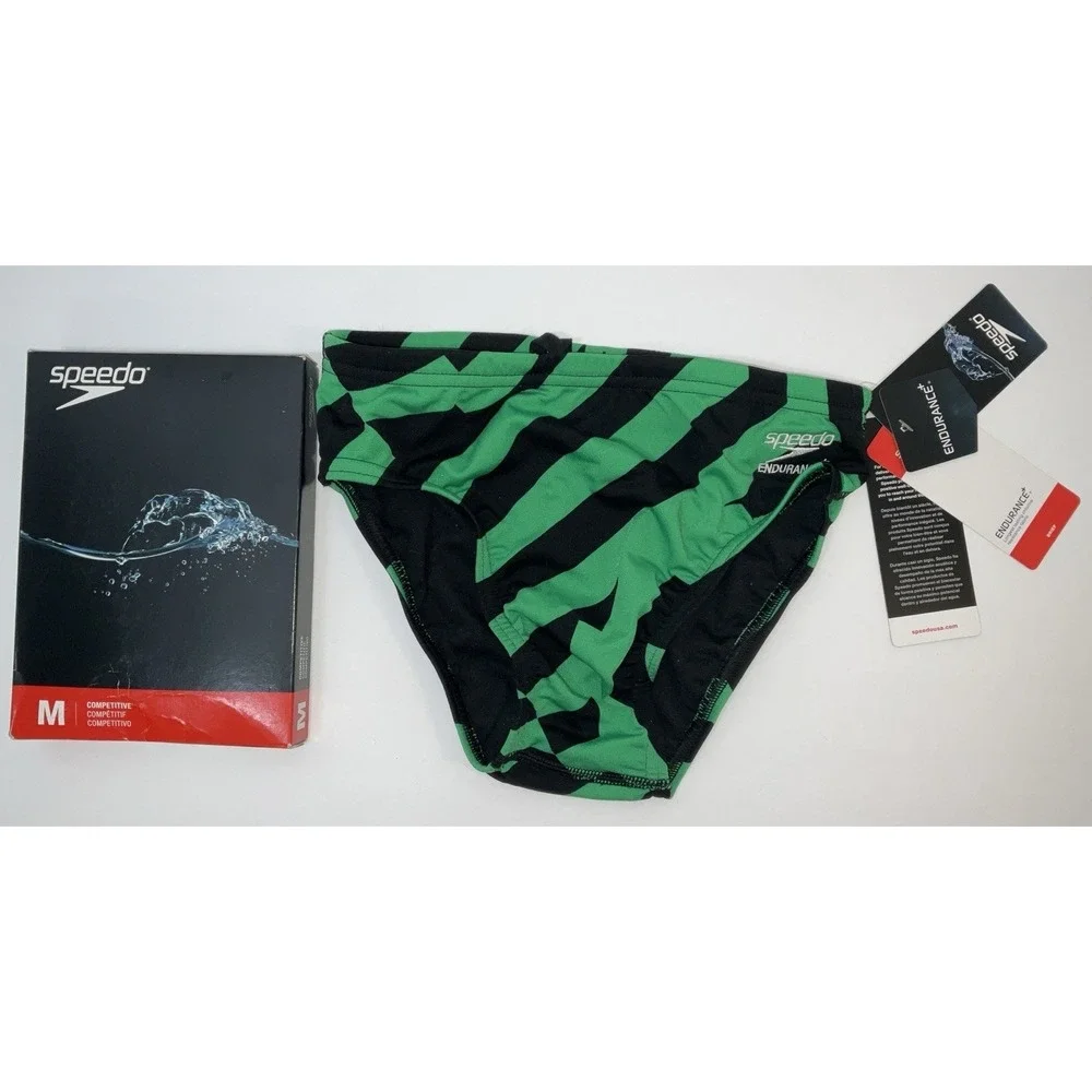 NIP Men's Speedo Competitive Endurance+ Vortex Maze Brief Trunks Green Black 28